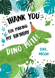 Thank You Card Dinosaur T-Rex Blue Green design preview