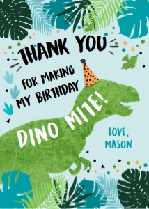 Thank You Card Dinosaur T-Rex Blue Green 2 design preview