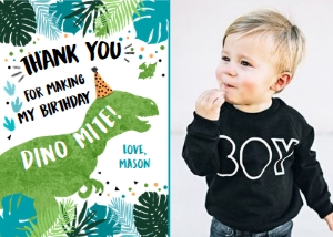 Thank You Card Dinosaur T-Rex Blue Green Photo design preview