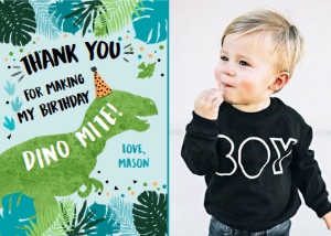 Thank You Card Dinosaur T-Rex Blue Green 2 Photo design preview