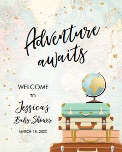 Welcome Sign Baby Shower Travel Adventure Awaits design preview