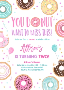 Birthday Invitation Girl Donut Want to Miss This design preview