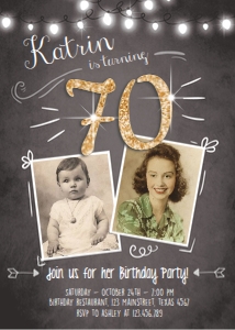 Birthday Invitation Adult 70 Gold Glitter design preview