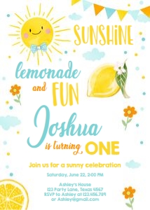 Birthday Invitation Sunshine Lemonade and Fun Boy design preview