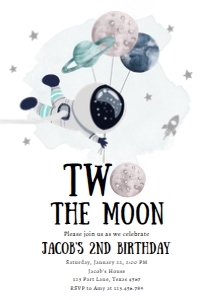 Invitation Space Planets Balloons Two the Moon Boy White 0366 design preview