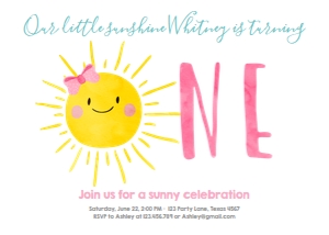 Birthday Invitation Sunshine Girl Watercolor Horizontal design preview