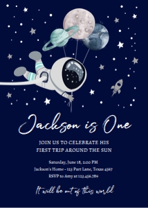 Invitation Space Planets Balloons Boy Dark: Invitation Space Planets Balloons Boy Dark