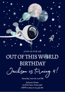 Invitation Space Planets Balloons Out of this World Boy Dark design preview