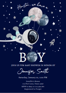 Invitation Space Planets Balloons Houston We Have a Boy Dark 0366 design preview