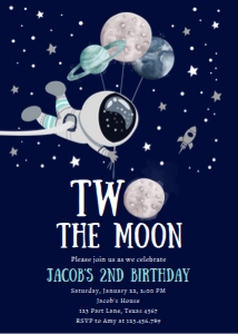 Invitation Space Planets Balloons Two the Moon Boy Dark 0366 design preview