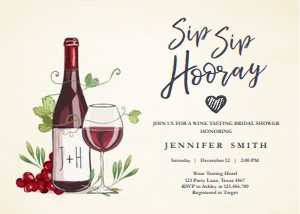Bridal Shower Invitation Wine Sip Sip Hooray Horizontal design preview
