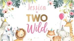 Gift Box Label Watercolor Safari Animals Two Wild Girl design preview