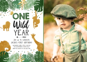 Birthday Invitation One Wild Year Boy - Photo design preview