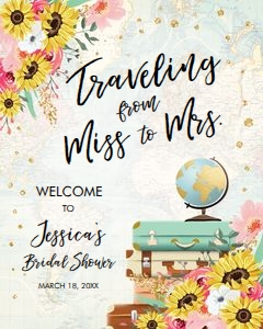 Welcome Sign Travel Adventure Sunflowers Pink Floral Map design preview