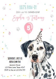 Birthday Invitation Pawty Dogs Dalmatian White Background design preview