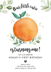 Birthday Invitation Little Cutie White Leaves Blank design preview