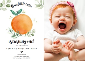 Birthday Invitation Little Cutie White Leaves Photo Blank design preview