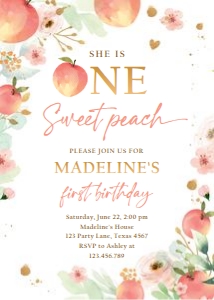 Birthday Invitation One Sweet Peach Vertical 0401 design preview