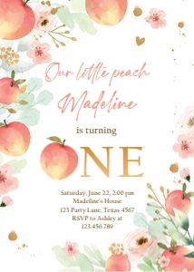 Birthday Invitation Peach Vertical One design preview