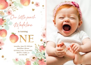 Birthday Invitation Peach Vertical One Photo design preview