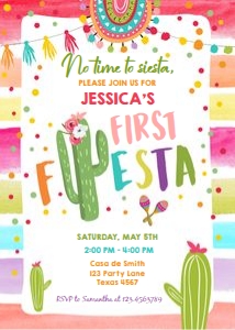 Birthday Invitation First Fiesta Colors White design preview