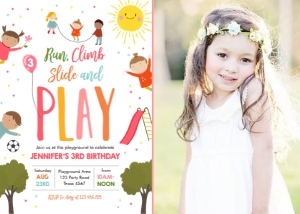 Birthday Invitation Playground Girl Vertical Photo design preview