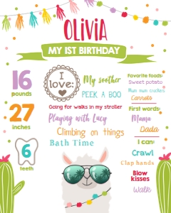 Birthday Milestones Sign Llama Sunglasses White Girl 2 design preview