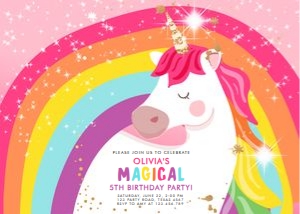 Birthday Invitation Unicorn Rainbow Pink Bright Horizontal design preview
