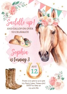 Birthday Invitation Horse Cowgirl V2 design preview