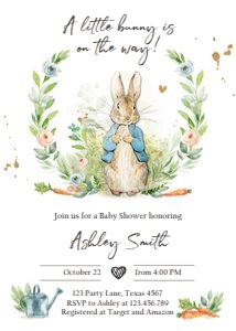 Invitation Baby Shower Peter Rabbit Blue Wreath design preview