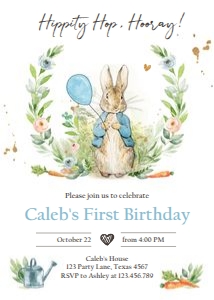 Invitation Birthday Peter Rabbit Blue Wreath design preview