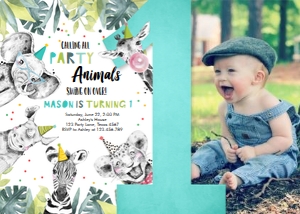 Birthday Invitation Party Animals Black and White Boy Horizontal One design preview