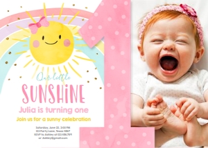 Birthday Invitation Sunshine Rainbow Pastel Horizontal Big One design preview