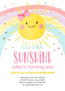 Birthday Invitation Sunshine Rainbow Pastel design preview