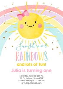 Birthday Invitation Sunshine Rainbow and Lots of Fun Pastel design preview