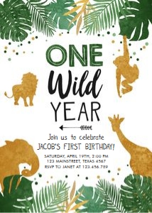 Birthday Invitation One Wild Year Boy 2 design preview