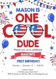 Birthday Invitation One Cool Dude 4th of July design preview