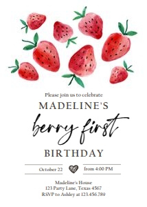 Birthday Invitation Strawberry Watercolor Red design preview