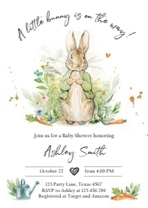Invitation Baby Shower Peter Rabbit Green design preview