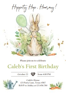 Invitation Birthday Peter Rabbit Neutral design preview