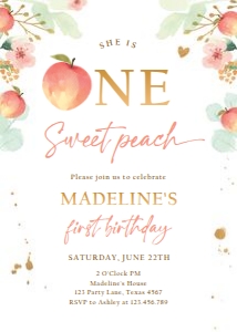 Birthday Invitation One Sweet Peach Vertical v2 0401 design preview