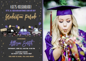 Graduation Invitation Drive By Navy Blue Balloons Vertical Chalk Photo 2 design preview