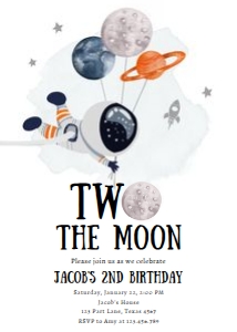 Invitation Space Planets Balloons Two the Moon Boy White Orange 0366 design preview