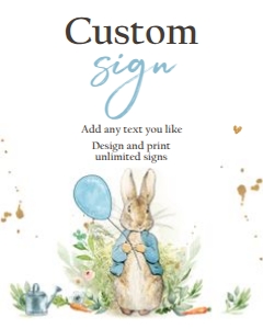 Custom Editable Sign Peter Rabbit White Balloon Boy: Custom Editable Sign Peter Rabbit White Balloon Boy