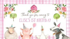 Gable Box Label Farm Animals Pink White Border Flowers design preview