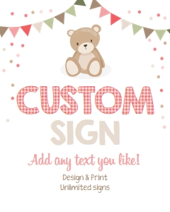 Editable Custom Sign Teddy Bear Pink Vertical design preview