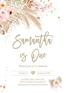Birthday Invitation Pampas Grass design preview