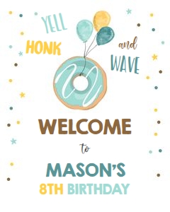Welcome Sign Drive By Donut Balloons Blue design preview