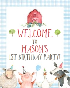 Welcome Sign Farm Animals Boy Light Blue V3 design preview