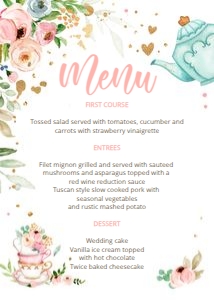 Menu Card Floral Tea Pink 5x7 design preview
